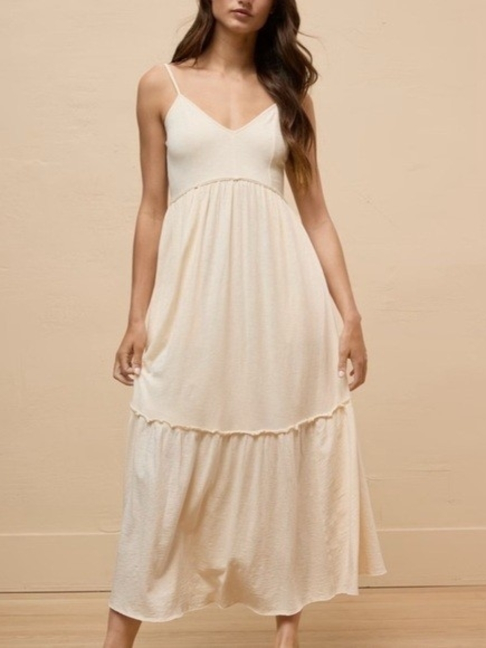 American Eagle Sunchaser Cream Tiered Cotton Midi Dress Boho Chic Coastal Earthy